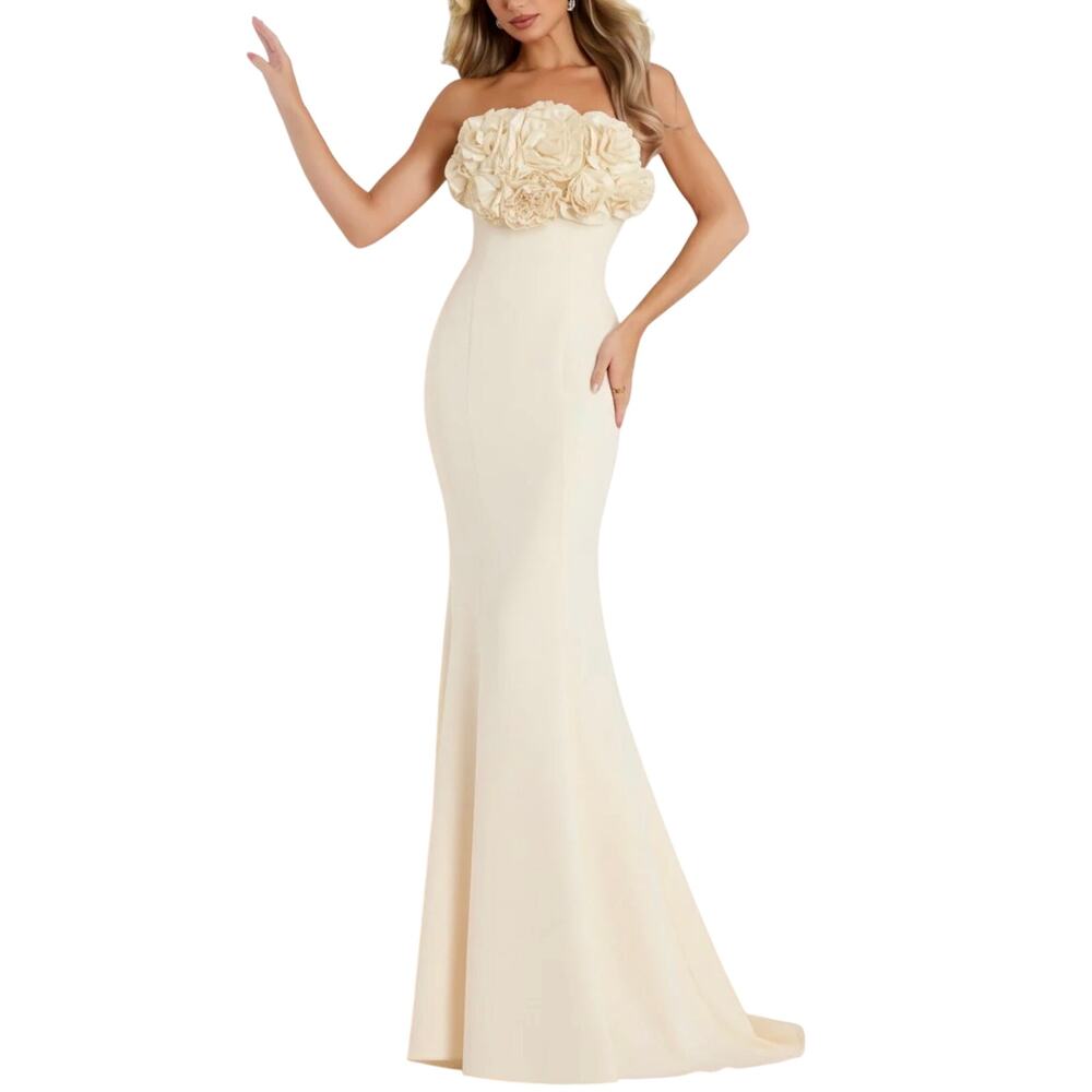 Jovani 45561 Off White Evening Gown Strapless Silk Flower Mermaid Dress Size 10